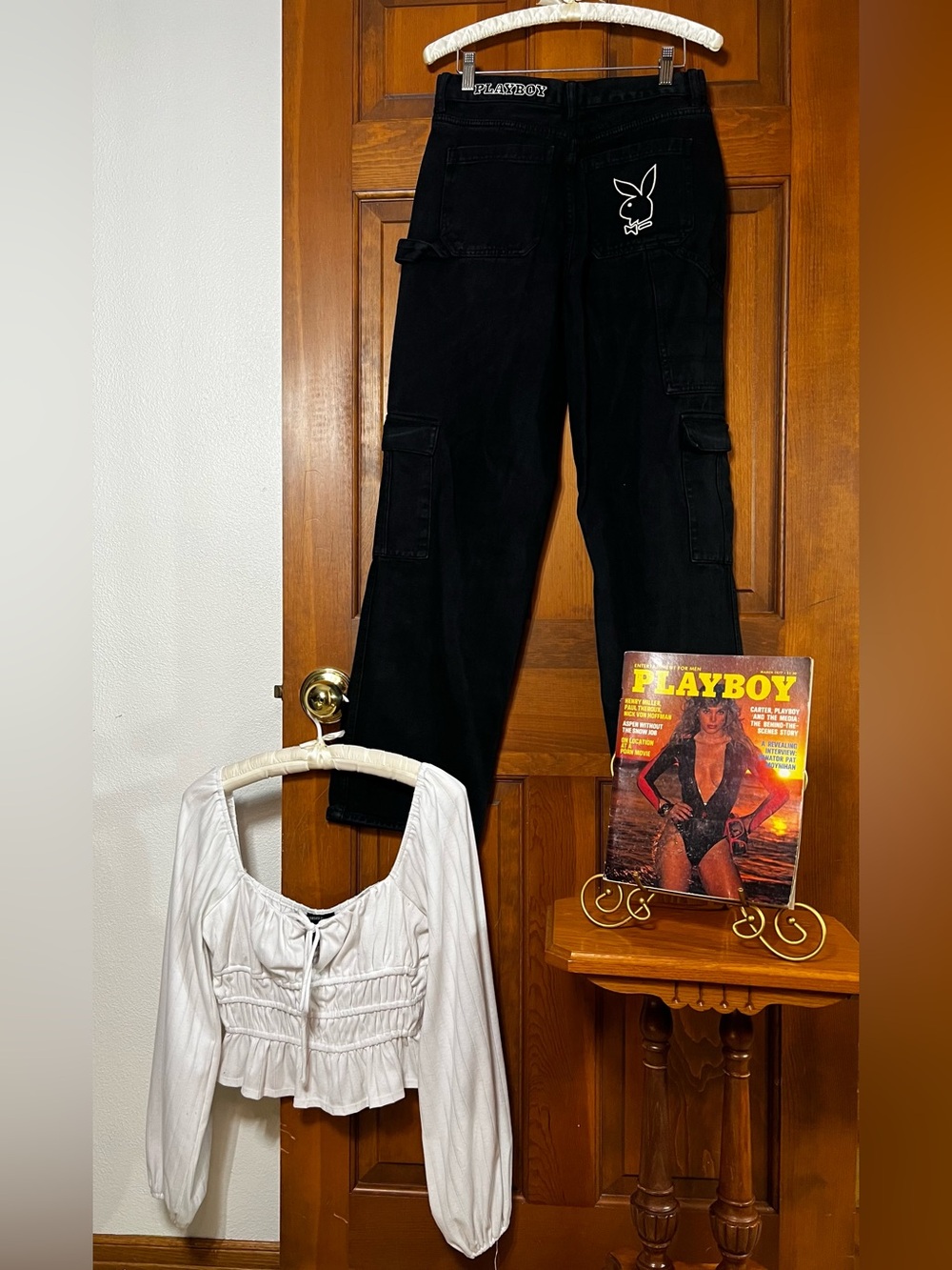 CURATED 'FIT: Playboy Cargo Jeans & White Ruched Top